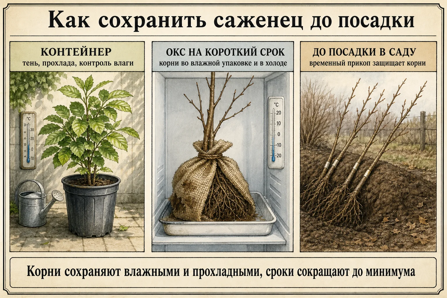 Три способа временного хранения саженца до посадки