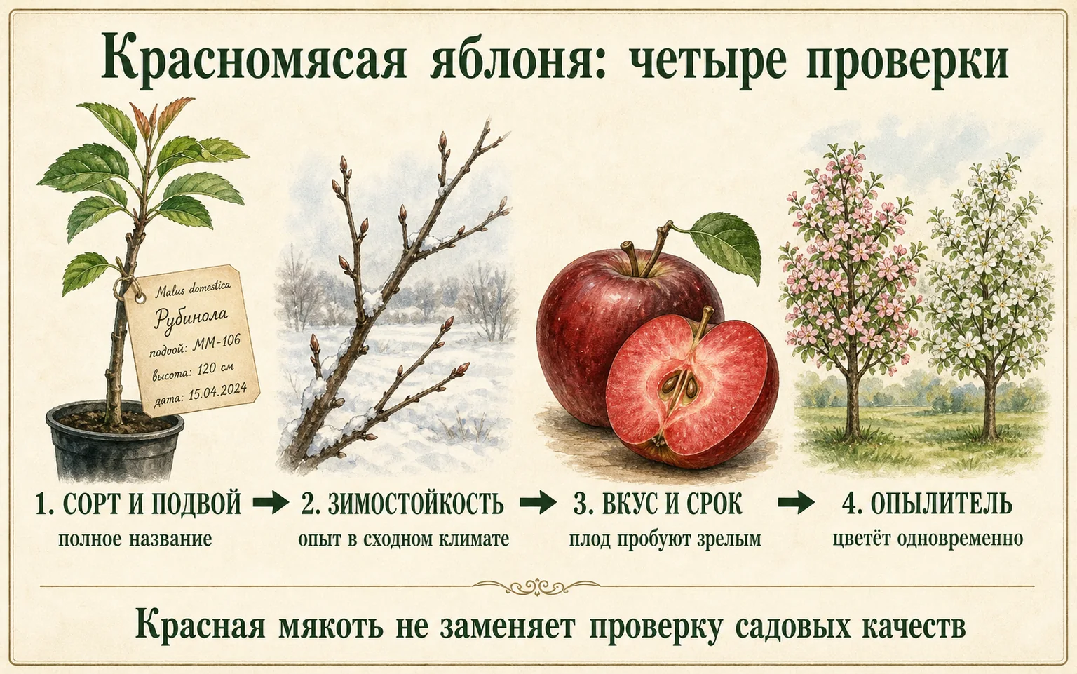 Четыре проверки красномясой яблони перед покупкой