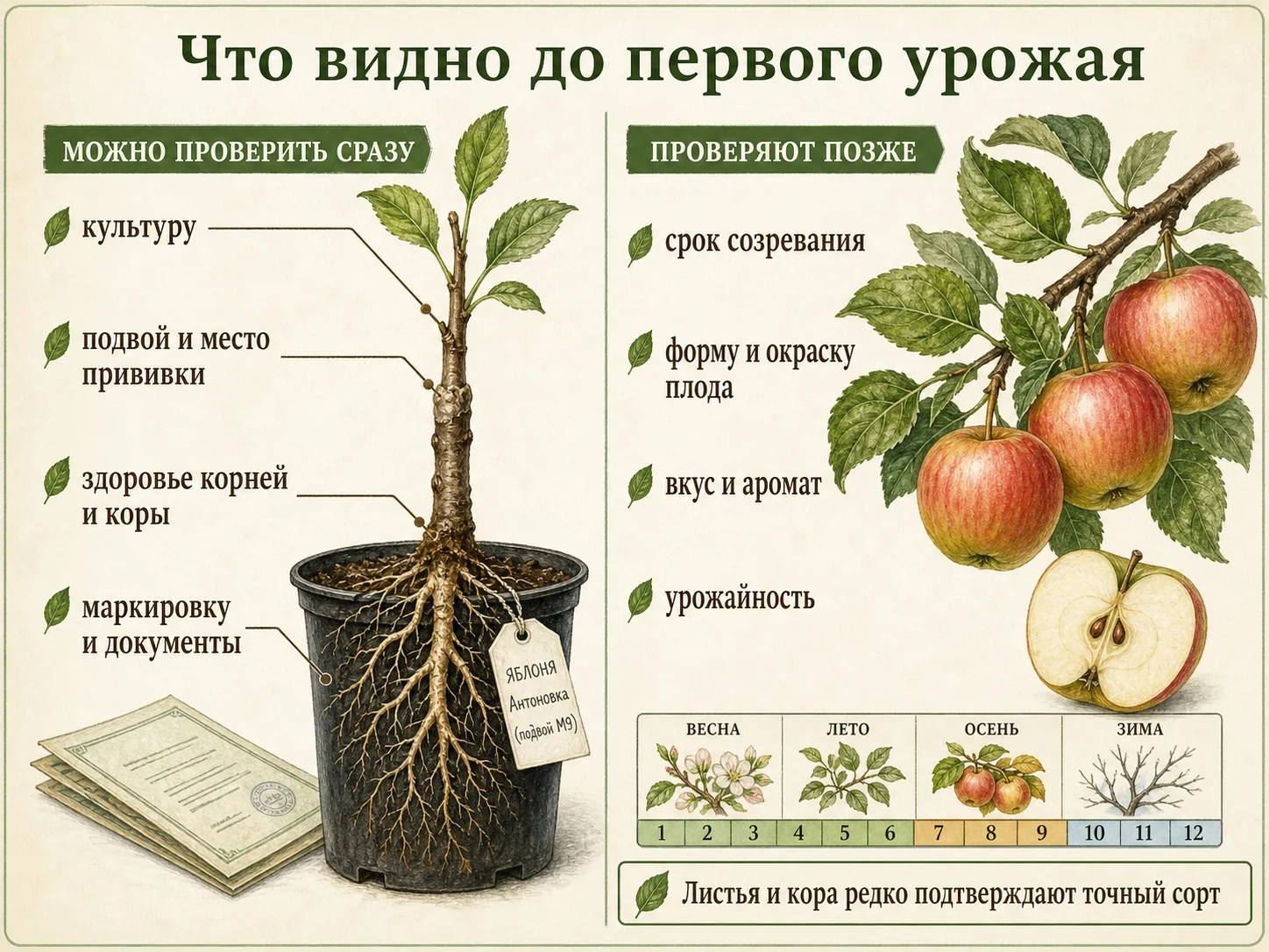 Карта признаков пересорта: срок, форма, окраска, вкус и характер роста