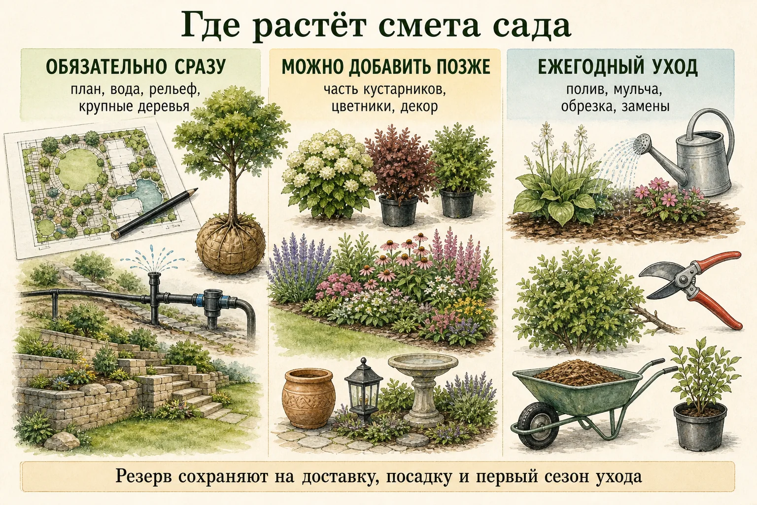Инфографика обязательных, отложенных и ежегодных расходов сада