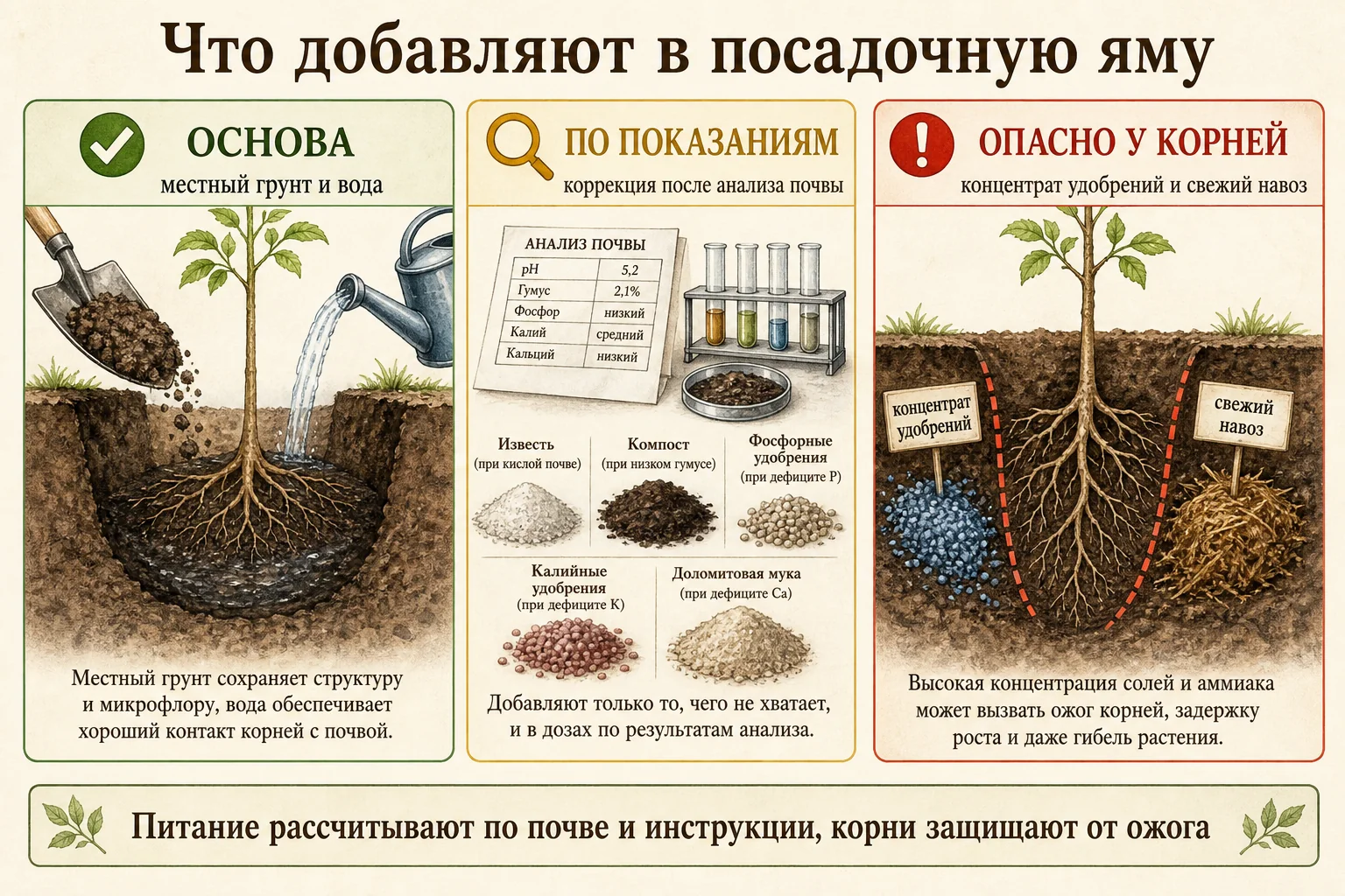 Инфографика местного грунта, добавок по анализу почвы и опасных концентратов у корней